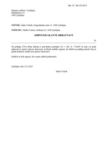 Odpoved glavni obravnavi - S tem obrazcem si izdelate pisno odpoved glavni obravnavi v pravdnem postopku.
V primeru spora se lahko stranke v pravdi pisno odpovesta glavni obravanavi, na kar sodišče stranki tudi opozori in postavi rok za podajo te odpovedi.